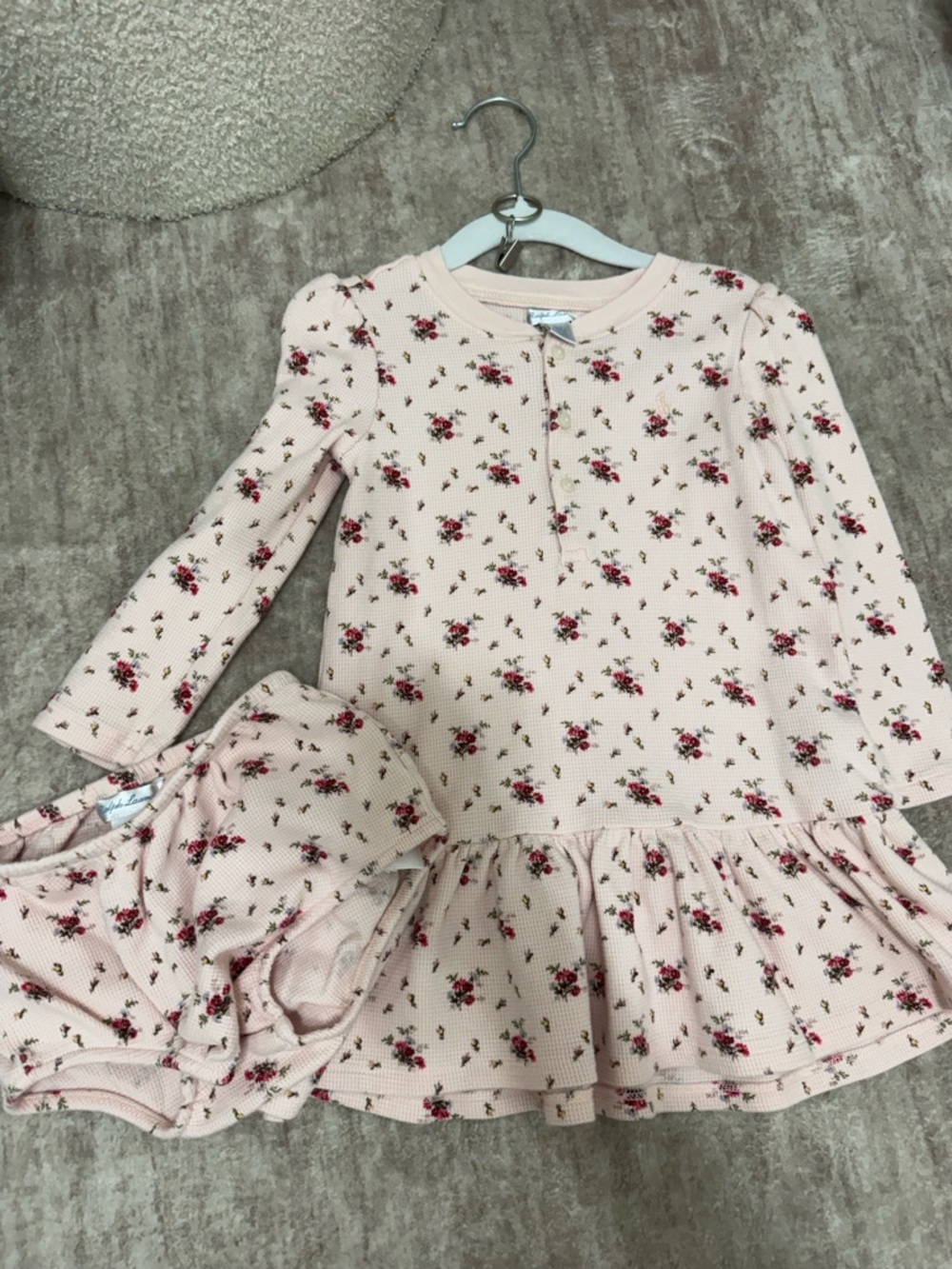 Ralph Lauren Girls' Pink Floral Long-Sleeve Ruffle Hem Pajama Set